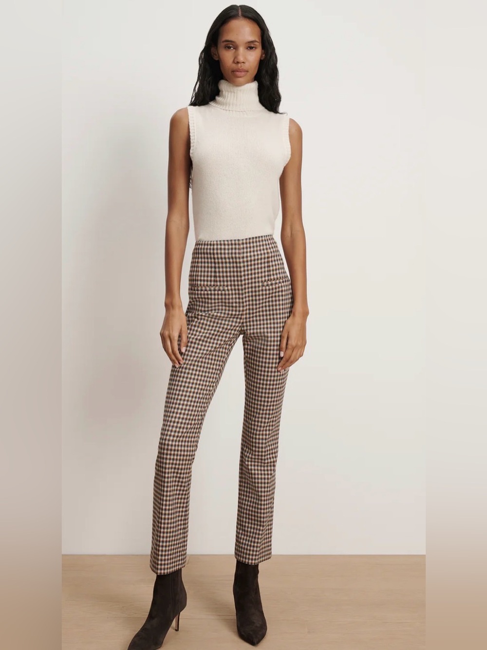 Veronica Beard Kean Slim Leg navy and brown houndstooth welt pocket pant size 6